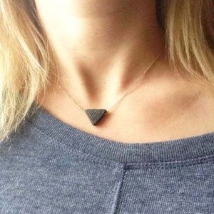 Trendy Gold Tone Lava Stone Triangle Necklace